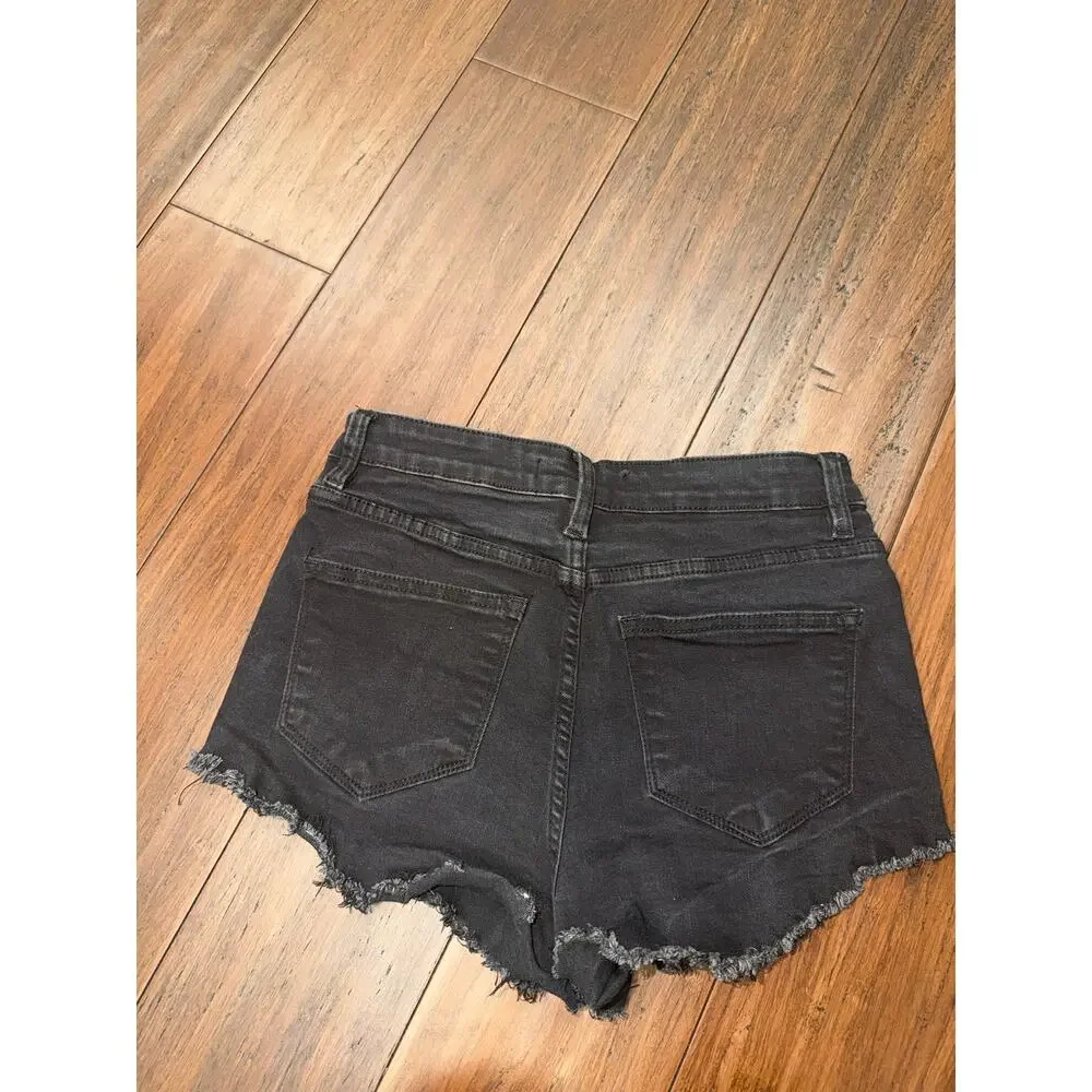 Kancan high-rise denim shorts black frayed 27